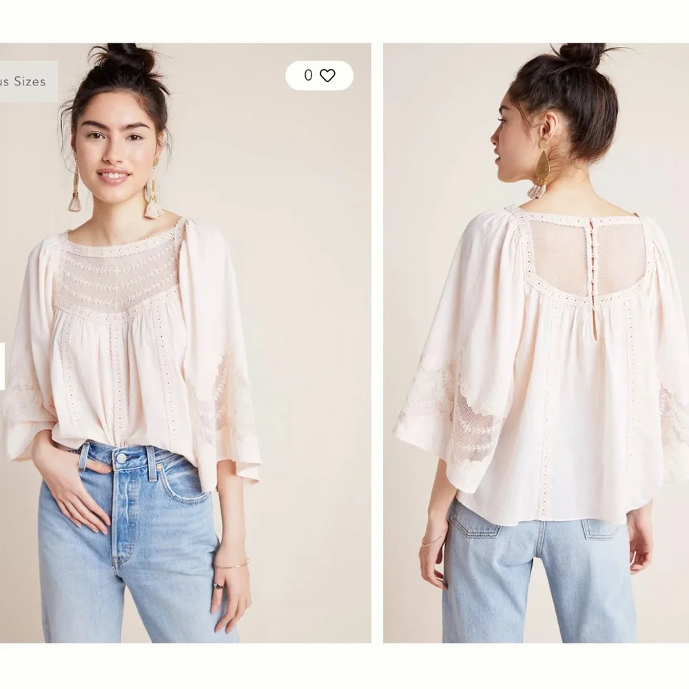 NWT Anthropologie Valentia Peasant Blouse Pink/Rose‎ Womens 12 - Picture 2 of 7